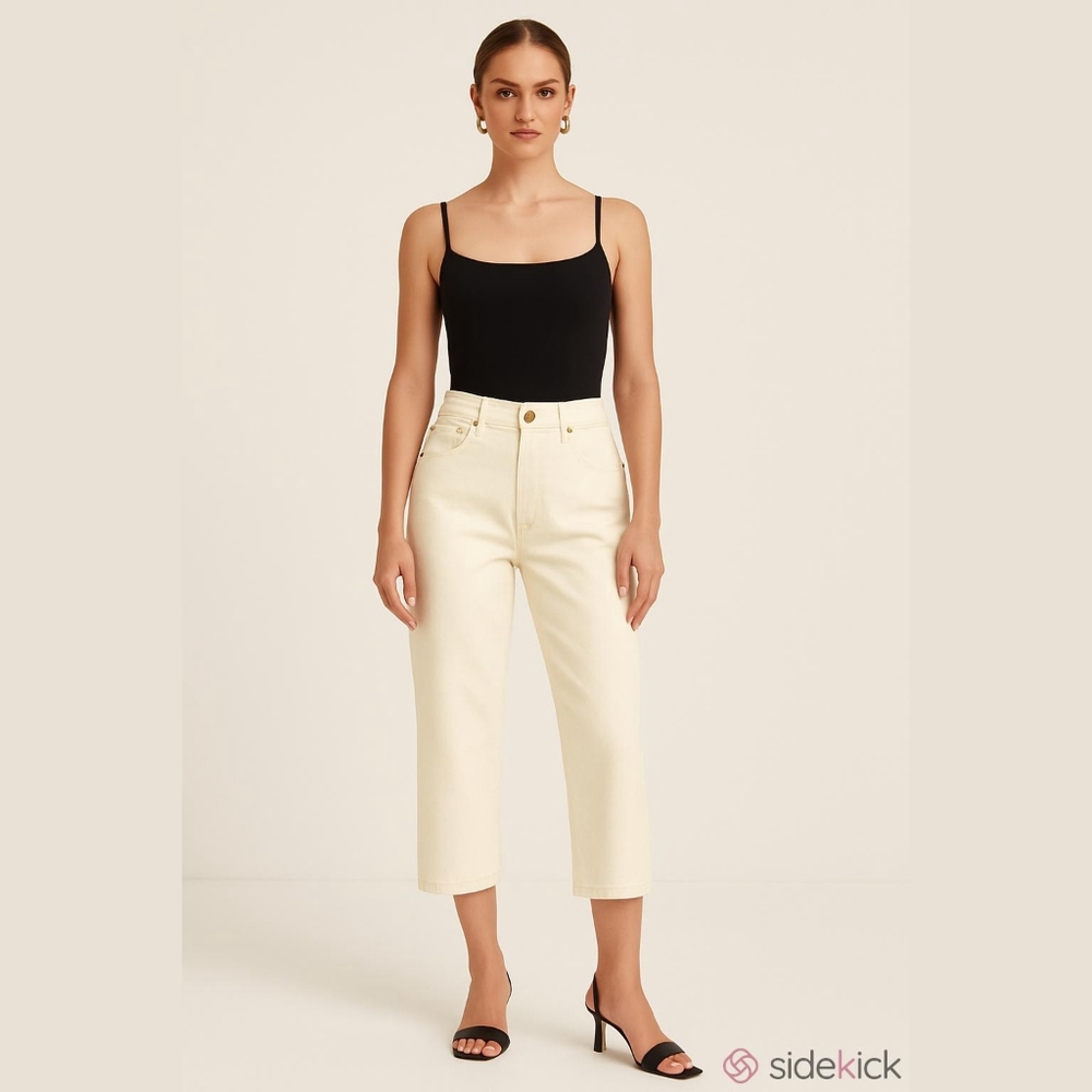 Khaki Denim Halston Jeanswear Cropped Pants Capri Jeans Sz 6